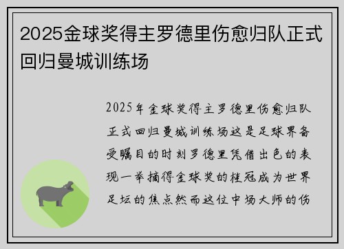 2025金球奖得主罗德里伤愈归队正式回归曼城训练场