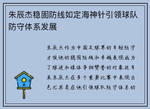 朱辰杰稳固防线如定海神针引领球队防守体系发展